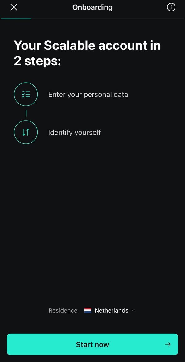 Scalable Capital onboarding-overzicht: persoonlijke data en identiteitsverificatie
