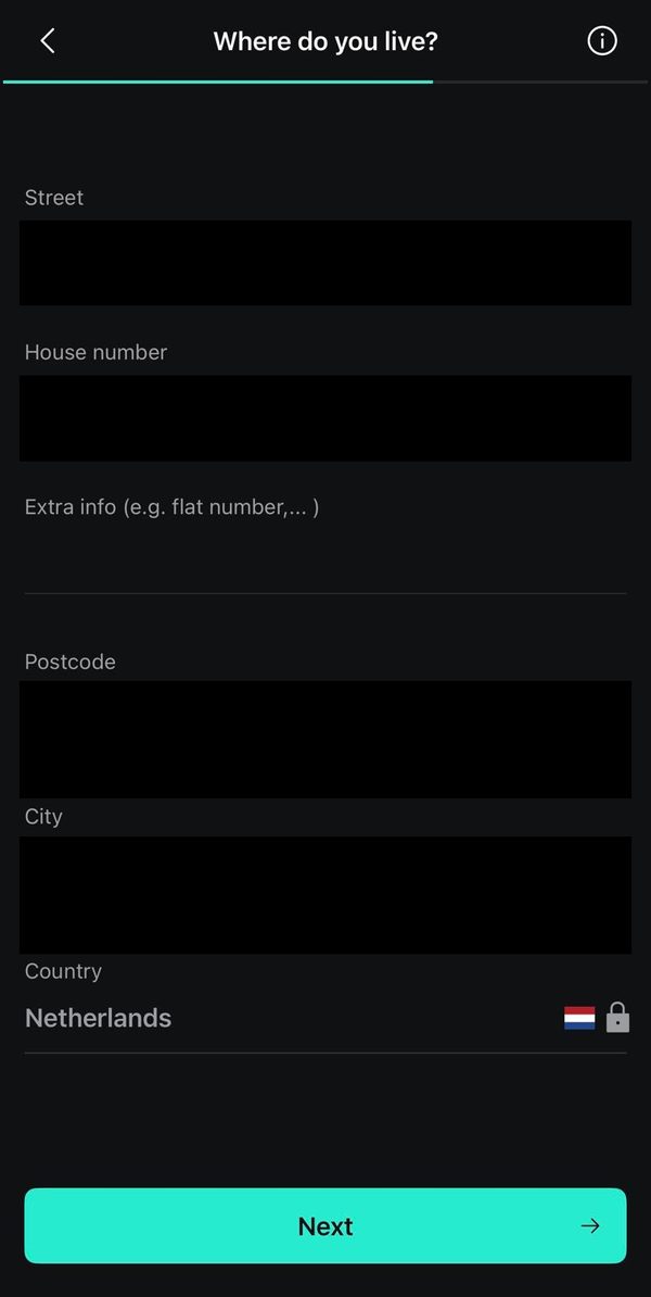 Woonadres invoeren bij Scalable Capital — straat, huisnummer, postcode, plaats